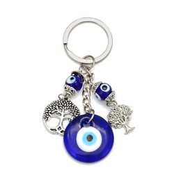 Key Rings Turkish Evil Eye Keychains Lucky Blue Tree Of Life Charm Chain Vintage Keyring For Men Women Car Pendant Drop Delivery Jewel Otluj