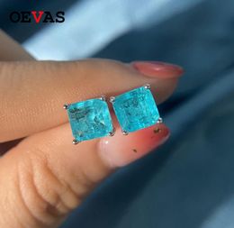 Vintage 100 925 Sterling Silver Paraiba Tourmaline Gemstone Birthstone Ear Studs Earrings Ladies Fine Jewelry Whole8395027