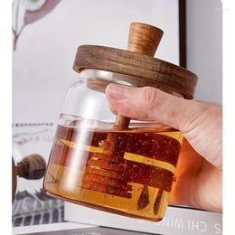 Storage Bottles Premium Honey Jar With Wooden Stirring Stick High Borosilicate Glass Divided Bottle Transparent Kitchen