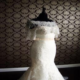 White Or Ivory Bridal Wraps & Jackets Half Sleeves Lace Bridal Jacket With Crystal Beads Bolero Jacket Wedding Dress 212M