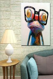 Wear Glasses Frog Hand painting Oil Painting On Canvas Large Abstract Cartoon Paintings Wall Decoration JL3335886408