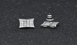 Men Fashion Square Stud Earrings CZ Bling Micro Pave Cubic Zirconia Gold Silver Earring Punk Hiphop Jewelry5305354