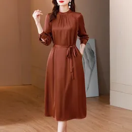 Casual Dresses Real Silk Dress Feminine Temperament Fashion Socialite Style Wedding Mother Banquet Suit Toast Solid Colour