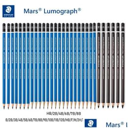 Pencils Wholesale 24/30Pcs Germany Staedtler 100 Mars Lumograph Ding Sketching Blue Rod/Black Rod Design Pencil Art Supplies Drop Deli Dhm7O