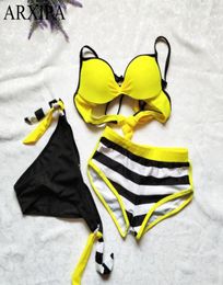 ARXIPA 2019 Three Pieces Sexy Bikini Set Bra Women Swimwear Molded Swimsuit Brazilian High Waist Bathing Suit Boyshort Big Cup New7756805