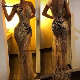 Party Dresses Lakshmigown Gorgeous Gold Long Sleeve Dress Evening Gowns For Women 2024 Vestidos Sexy Mermaid Glitter Prom