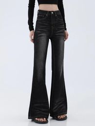 Women's Jeans Streetwear Y2k Women 90s Vintage Grunge Punk Korean Fashion High Waist Denim Trousers Black Wide Leg Flared Pants