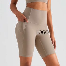 Lu Align Shorts Summer Sport Custom Women's Yoga med mobiltelefonficka hög midja mage träning sport shorts ll lmeon gymnastik kvinna