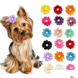 Dog Apparel Flower Hair Bows Long Pet Dogs Rubber Band Cat Puppy Clips Grooming Bow Accessories Drop Delivery Home Garden Supplies Dh0Ew