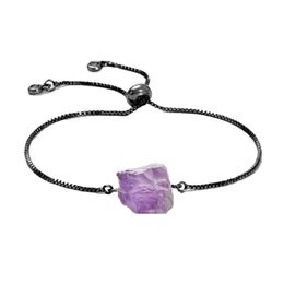 Chain Women Gemstone Link Bracelet Black Diffuse Energy Healing Chakra Crystal Yoga Cuff Bangle Rough Original Stone Couple Jewellery Dhbuo