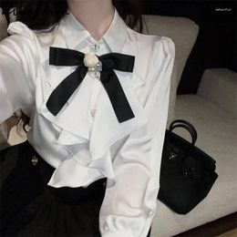 Women's Blouses White Blouse For Women Long Sleeve Bow Shirts 2024 Blusas Mujer De Moda Temperament Ladies Tops Ruffles Fashion Korean