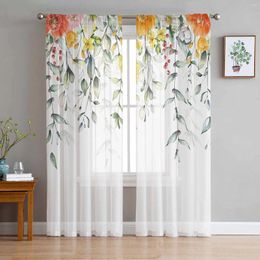 Curtain Spring Plants Wildflowers Leaves Tulle Curtains For Living Room Bedroom Modern Chiffon Sheer Voile Kitchen Window