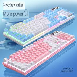 Det mest populära spelet Wired Keyboard Color Matching Luminous Mechanical Feel Mixed Color Rainbow Glow/Solid Color White Light Mode Två glödlägen