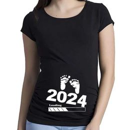 Maternity Tops Tees Baby Loading Women Printed 2024 Pregnant T Shirt Girl Maternity Short Sleeve Pregnancy Announcement Shirt New Mom Clothes Y240518