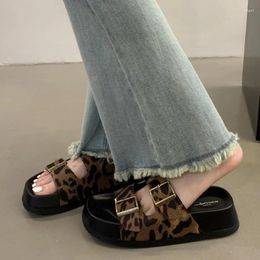 Casual Shoes Yozcttaa Size 34-40 Women Slides Sandals Soft Leather Flats Summer Slippers Wedges Low Heels Leopard Beach Daily Dress