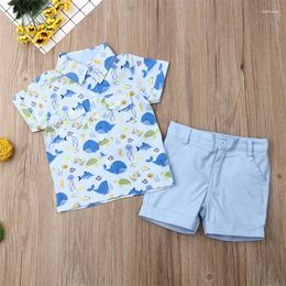 Clothing Sets 1-5Y Kids Boys Summer Clothes Set Baby Short Sleeve Lapel Shirts Pants Sea Animal Printed Children Outfits