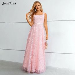 Party Dresses JaneVini 2024 Dubai Elegant Pink Long Prom Square Neck Handmade Lace Flowers Sequined A Line Women Wedding Gowns