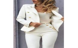 Women039s Two Piece Pants White Slim Fit Pant Suits Jacket Women Business Blazer Formal Ladies Office Uniform Style Female Trou5117705