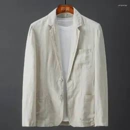 Men's Suits White Cotton Linen Suit Coat Spring Summer Pure Colour Slim Casual Business Thin Mens Blazer Jacket Comfortable Breathable