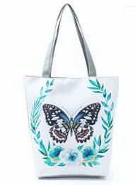 Shoulder Bags Fashion Floral And Butterfly Printed Bag Women Large Capacity Eco Reusable Shopping Practical Travel