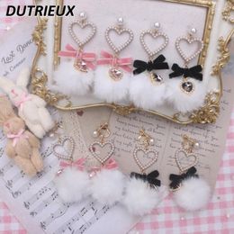 Stud Earrings Lolita Style Sweet Lady Accessories Heart Shape Rhinestone Pearl Women's Cute Ear Clip Female Beads Handmade