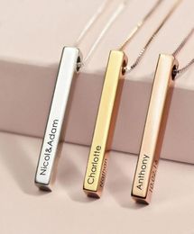 New Customise Four Sides Necklace Engraving Personalised Square 3D Bar Custom Name Necklace 925 Sterling Silver Pendant WomenMen 6878536