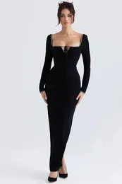 Casual Dresses Black Color Women Long Sleeve Sexy Square Collar Bodycon Bandage Dress Celebrate Backless Evening Party Outfit Vestido