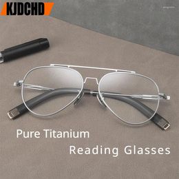 Sunglasses Vintage Pilot Double Bridge Reading Glasses Pure Titanium Ultra Light Anti Blue Eyeglasses Men Big Size Hyperopia Eyeglass