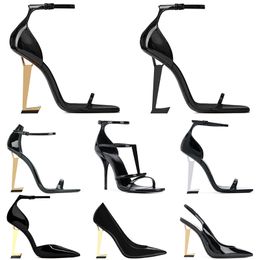 С коробкой женские роскошные туфли дизайнерские обувь дизайнерские высокие каблуки Патентная кожа золотой тон черный обнаженная женская леди каблук.