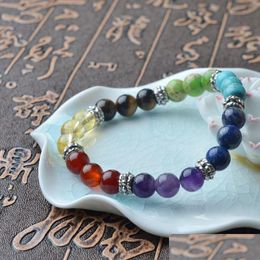 Beaded 12Pc/Set 8Mm 7Chakra Colorf Natural Stone Beads Crystal Bracelet For Women Braided Rope Bracelets Reiki Spiritual Yoga Jewelr Dhjzw