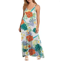 Casual Dresses Noisydesigns Summer Women's Sleeveless V-Neck Hawaiian Tropical Floral Prints Sling Dress Fashion Long Skirt Soft