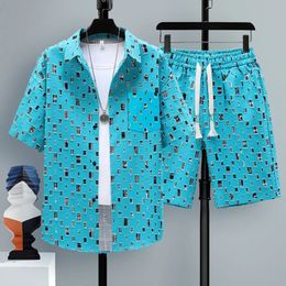 Summer 2 Pieces Set Tracksuit Mens Fake Two Shirt Shorts Harajuku Streetwear Oversized Men Sets Short Outfits Suits 240517