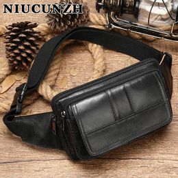 Waist Bags NIUCUNZH Cowhide Leather Bag Belt Fanny Pack For Men And Women Pouch Sling Hiking Running Travel