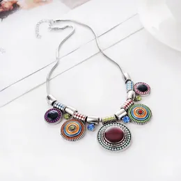 Choker Vintage Charm Colourful Bohemia Ethnic Silver Colour Pendant Necklace Long Sweater Chain For Women Wedding Femme Jewellery