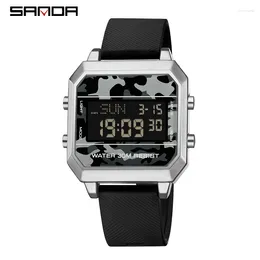 Wristwatches SANDA 6161 Men's Square Electronic Watch Creative Leisure Outdoors Camouflage Luminous Digital Display Silicone Strap Watches