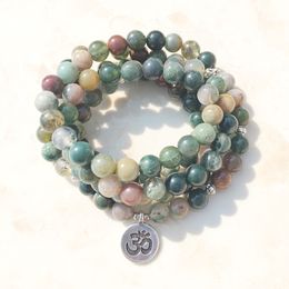 SN1034 Hot Sale Fashion Women's Wrap Bracelet Trendy India Agate Necklace 108 Mala Fancy Jasper Beads Breaclet 274c