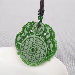 Pendant Necklaces Imitation Hetian Jade Green Spinach Double-Sided Antique Hollow Double Pixiu Outer Mongolia Material Peace Bu