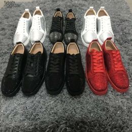 With Box 2024 Red Bottoms Shoes Designer Platform Casual Shoes luxury sneakers Spring autumn mens shoes low top Rhinestone leather lace up co USYC