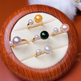 Cluster Rings Natural Freshwater Pearl Ring Fashion Exquisite Double Bead Design Multi-color Round High-end Women's Wedding Accessories