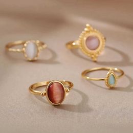 Band Rings Stainless steel opal ring suitable for women beautiful dripping golden wedding waterproof Jewellery finger accessories gifts J240516