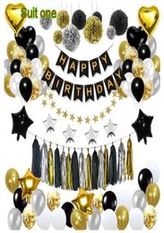Black gold balloon pull flag birthday layout fish tail flag tassel paper flower ball fivepointed star balloon package decorat6683607