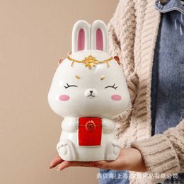 Decorative Objects Figurines Rabbit Year mascot gift New Years Day Spring Festival piggy bank childrens ceramic handicraft ornaments H240517