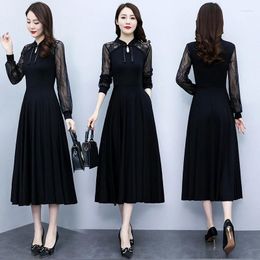 Casual Dresses 2024 Style Fashion Elegant Women's Black Dress Fat Mm Slim Patchwork Long Skirt