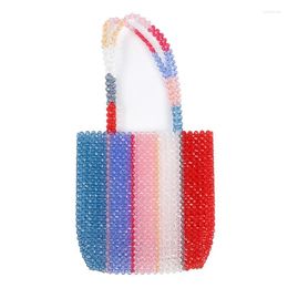 Evening Bags Handwoven Colorful Crystal For Woman Fashion Stripe Design Shoulder Bag Summer Large Capacity Versatile Handbag 2024