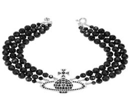 empress dowager three-layer black bead plane large Saturn neck chain necklace new style7259391