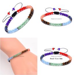 Beaded 12Pc/Set Natural 4Mm 7 Chakra Beads Weaving Bracelet Gifts For Men Women Handmade Yoga Jewellery Drop Delivery Bracelets Dh3Su