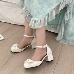 Dress Shoes Spring Autumn Womens White Mary Jane Fashion Shallow Round Toe Mid Heel Ladies Elegant Outdoor Single Pumps H240517