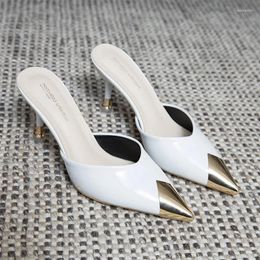 Slippers 2024 Pointed Toes Mules Slip On Sandals Women Summer Sexy High Heels Dress Shoes Ladies Black White Pumps Fashion