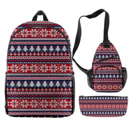 Backpack Fashion Youthful Funny Christmas 3pcs/Set 3D Print Bookbag Laptop Daypack Backpacks Chest Bags Pencil Case