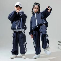 Boys Hip Hop Costume Street Dance Blue Sweater Pants Girls Jazz Dance Clothes Hiphop Performance Suit Rave Wear 240517